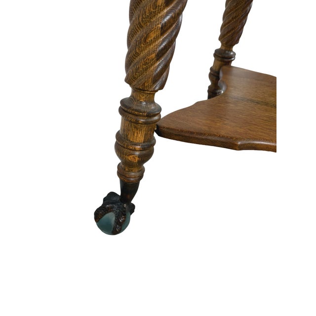 Early 20th Century Tiger Oak Barley Twist Table With Glass Ball & Claw Feet For Sale - Image 10 of 17