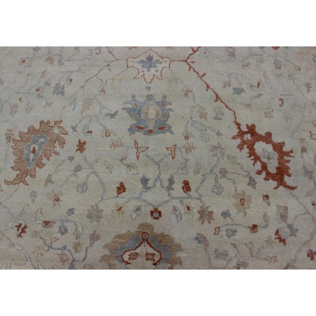 White Modern Oushak Rug With All-Over Floral Design in Wool by Keivan Woven Arts For Sale - Image 8 of 12