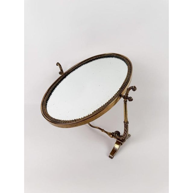 Mid-Century Italian Neoclassical Oval Cast Brass Vanity Mirror, 1950s For Sale - Image 9 of 18