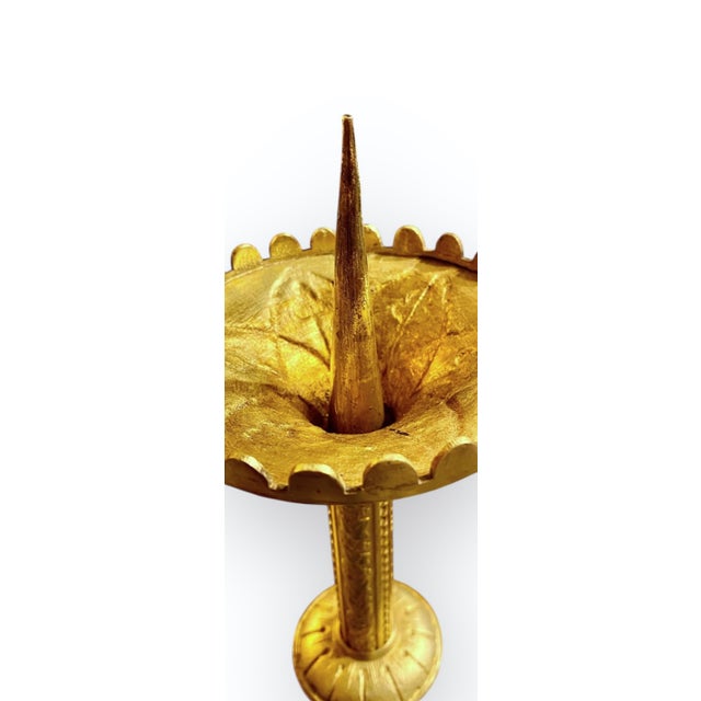 Pr. Antique French Art Nouveau Gilt Brass Alter Candlesticks For Sale - Image 17 of 17