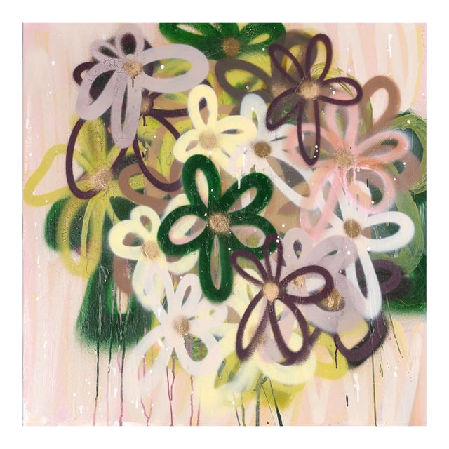 Looking Through Grandma's Window - Abstract Floral Painting on Canvas Original Artwork by Amber Goldhammer For Sale