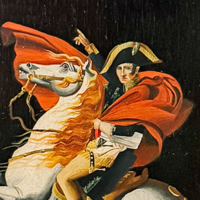 Vintage Miniature Oil Painting of Napoleon Crossing the Alps After Jacques-Louis David - Small Framed French Imperial Portrait Oil on Board For Sale - Image 4 of 10