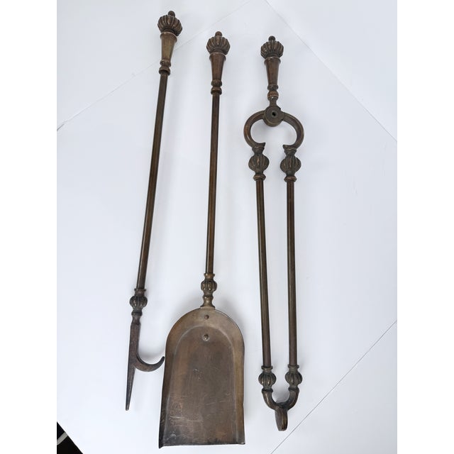 Rare 19th Century Cast Bronze Fireplace Tools Set of 3 Pieces For Sale - Image 12 of 17