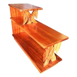 1950s Restored Mid-Century Hand Carved Bamboo Pattern Koa Wood Side Table For Sale