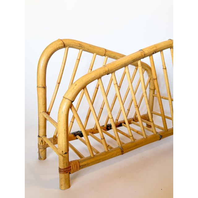 Hollywood Regency Vintage Coastal Boho Bamboo Rattan Magazine Rack For Sale - Image 3 of 11