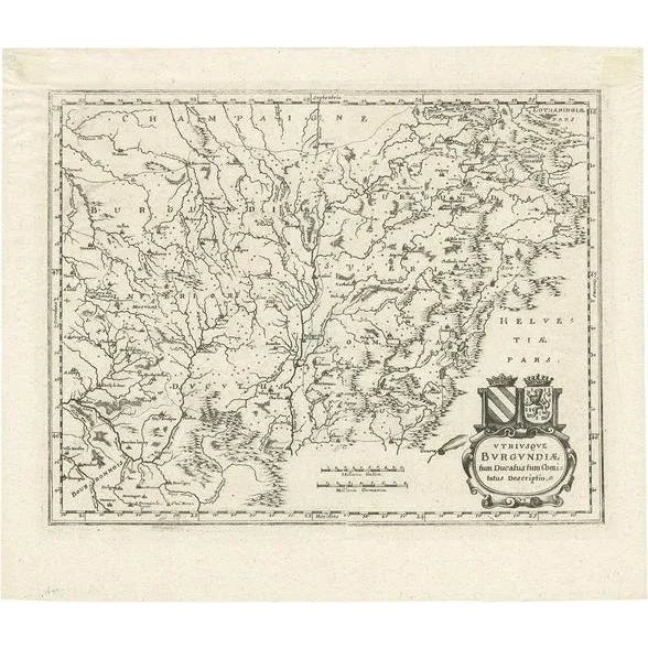 17th Century Antique Map of the Burgundy Region by Merian, 1646 For Sale - Image 5 of 5