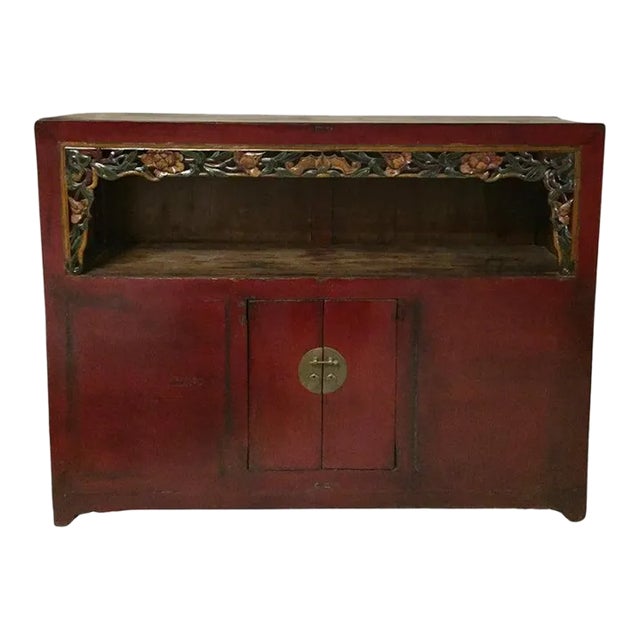 19th Century Chinese Scholar's Red Carved Bookcase For Sale
