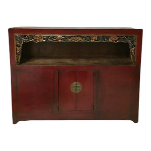 19th Century Chinese Scholar's Red Carved Bookcase