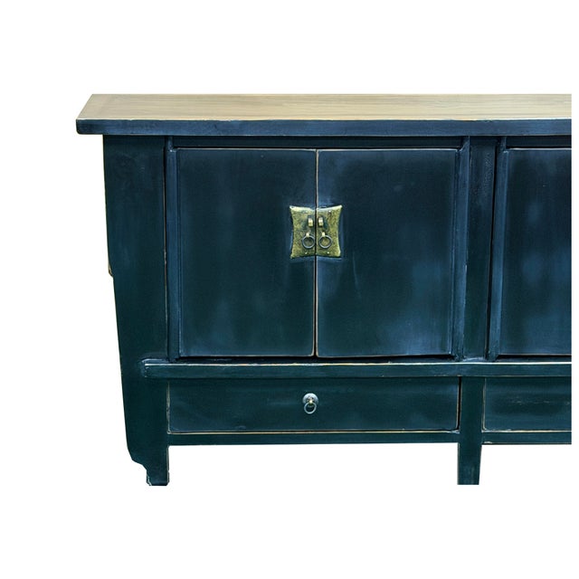 Black Vintage Distressed Black Hardware Credenza Console Sideboard Cabinet For Sale - Image 8 of 17