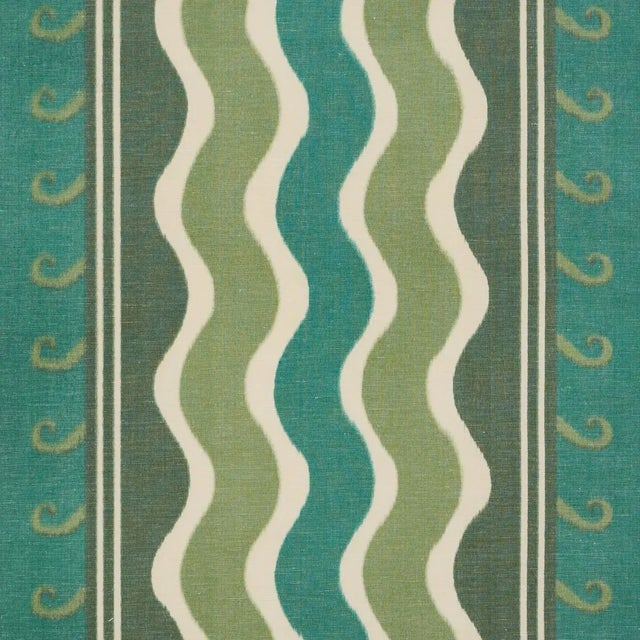SAMPLE - Schumacher X Laura Gonzalez Roman Reverie Fabric In Teal & Leaf For Sale