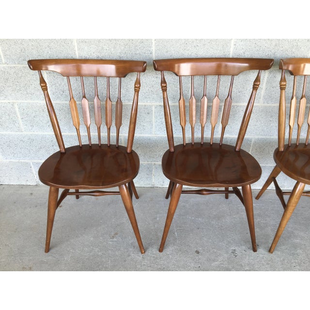 Description: Unique Furniture Set of 4 Solid Maple Mid Century Modern Catkin Back Side Chairs, Very Good Vintage Furniture...