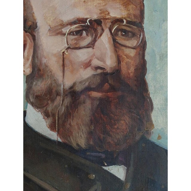 Antique Male Portrait Oil Painting, Ukrainian Soviet Art, 1981 80-60 For Sale - Image 4 of 6