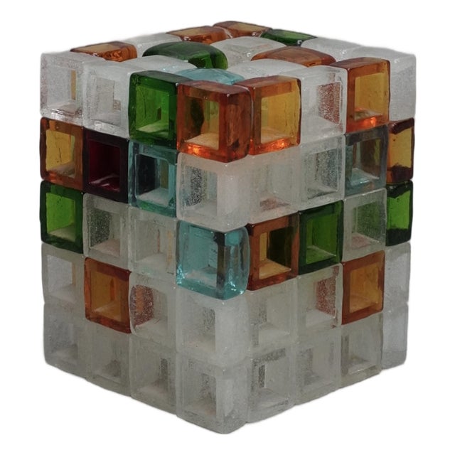 Sculptural Glass Cube Table Lamp by Albano Poli for Poliarte, Italy, 1970s For Sale