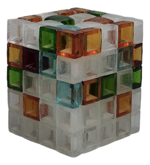 Sculptural Glass Cube Table Lamp by Albano Poli for Poliarte, Italy, 1970s