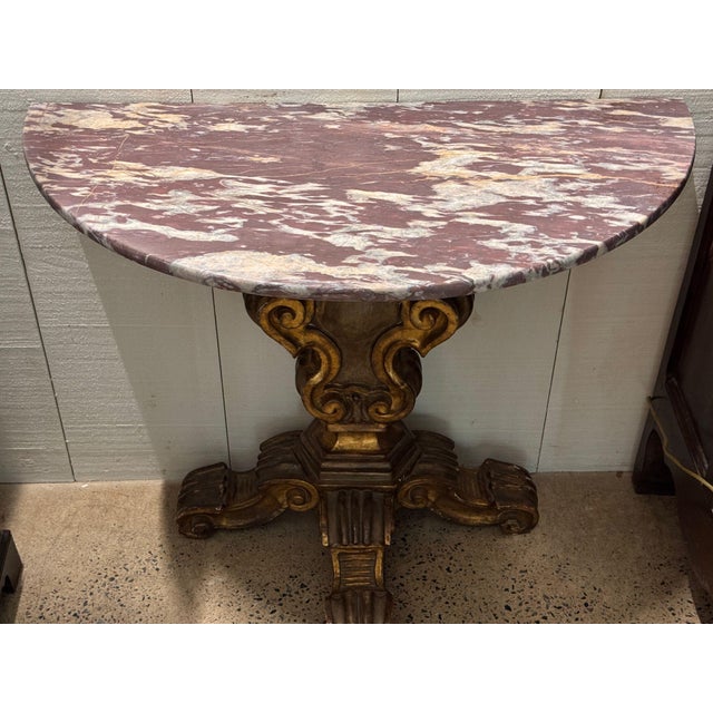 2020s Pair of Italian Giltwood Demilune Consoles With Marble Tops For Sale - Image 5 of 12