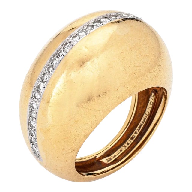 1980 Tiffany & Co Diamond Dome Ring Paloma Picasso Vintage 18k Gold Platinum 5 size 5 For Sale