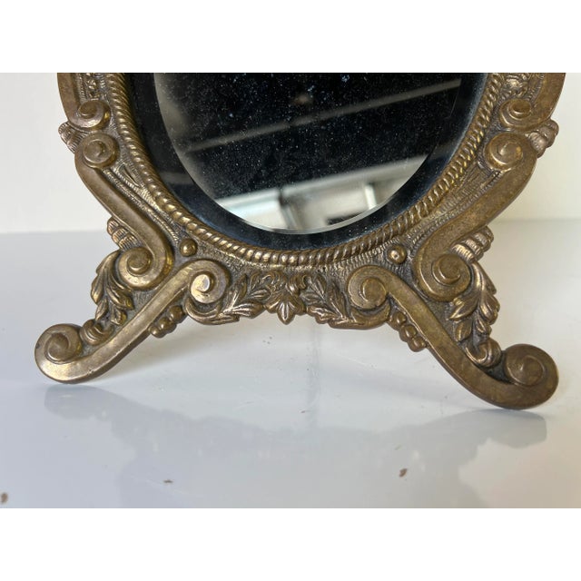 Art Nouveau Vintage Ornate Brass Vanity Mirror For Sale - Image 3 of 13