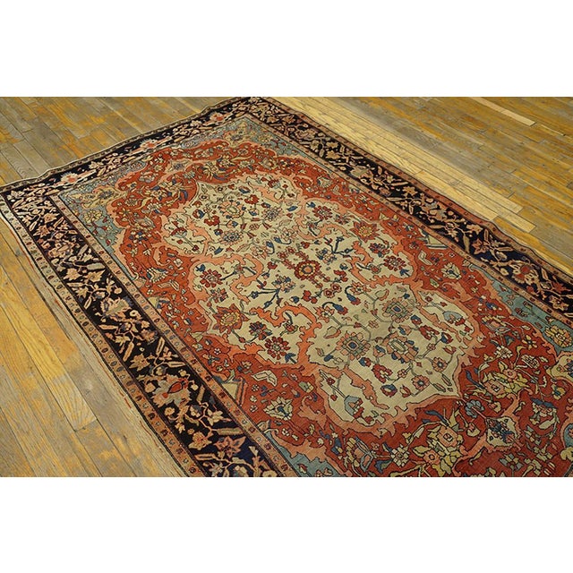 Traditional 1890s Red Floral Medallion Antique Sarouk Farahan Rug 4'6" X 7'0" Handknotted Wool Carpet For Sale - Image 3 of 5
