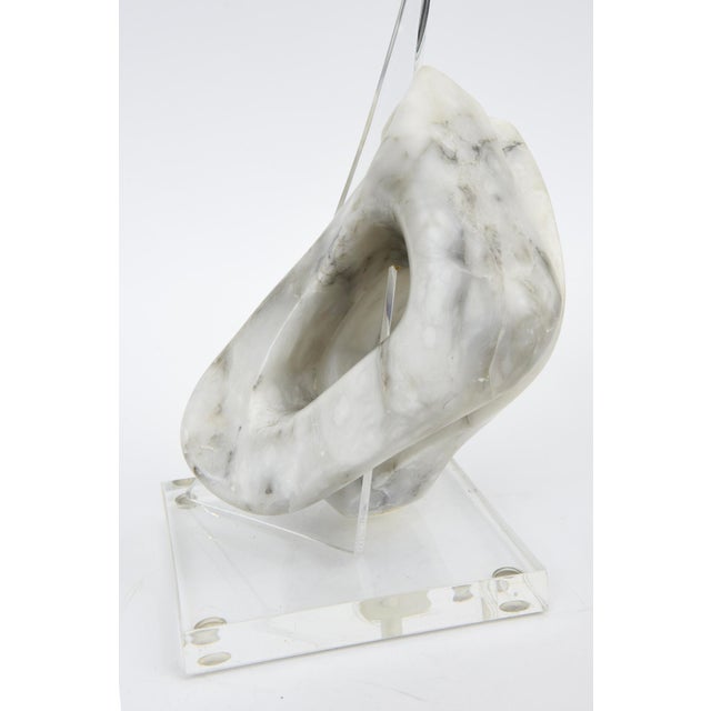 Antique White Signed Vintage Carrara Marble and Lucite Sculpture 1970's For Sale - Image 8 of 10