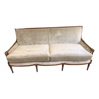 1940s Vintage Federal Sheraton Style Sofa in Rossini Velvet, Silver Grey by Mulberry Home For Sale