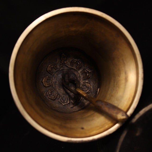 Brass Late 19th Century Brass Vajra and Bell Set, Tibetan Ritual Objects, 708g For Sale - Image 8 of 9