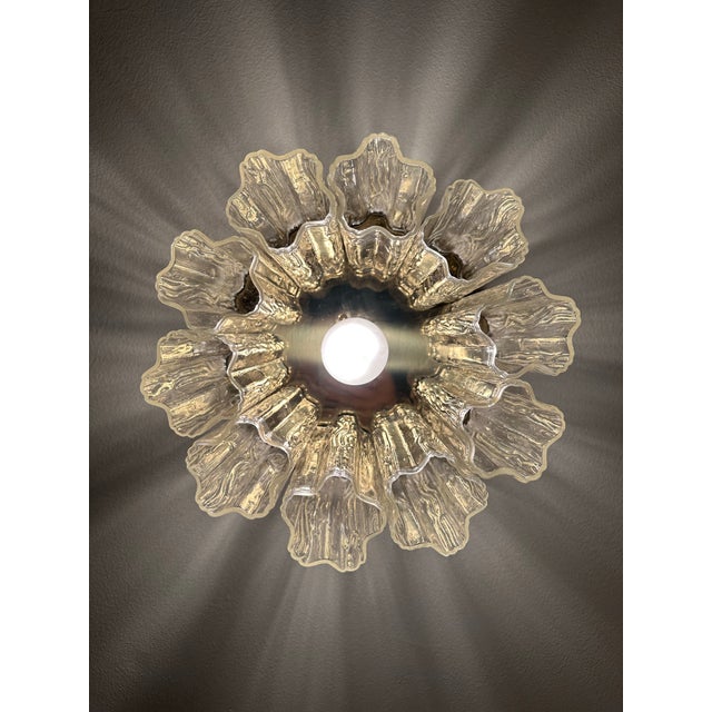 Metal Vintage Murano Tronchi Flush Mount Ceiling Light Fixture – 10 Hand Blown Glass Tronchi With Polished Brass Ceiling Plate For Sale - Image 7 of 8