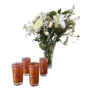 Mid-Century Modern Hand Painted Highball Glasses With Bird Pattern - Set of 4 For Sale