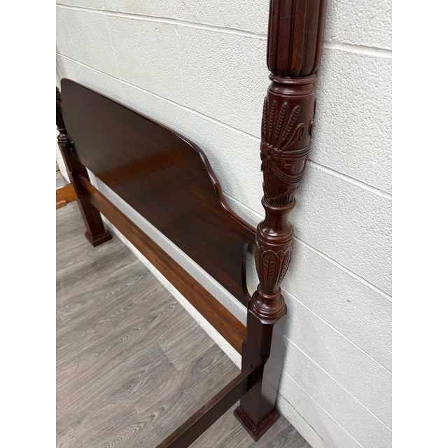 Brown Vintage Queen Size Carved Four Poster Rice Bed For Sale - Image 8 of 14