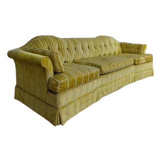 Vintage 96” Tufted Striped Sofa – Mid-Century Curved Back Couch, Cleaned + New Foam Included, Unique Hollywood Regenc... For Sale