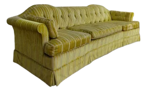 Vintage 96” Tufted Striped Sofa – Mid-Century Curved Back Couch, Cleaned + New Foam Included, Unique Hollywood Regenc...
