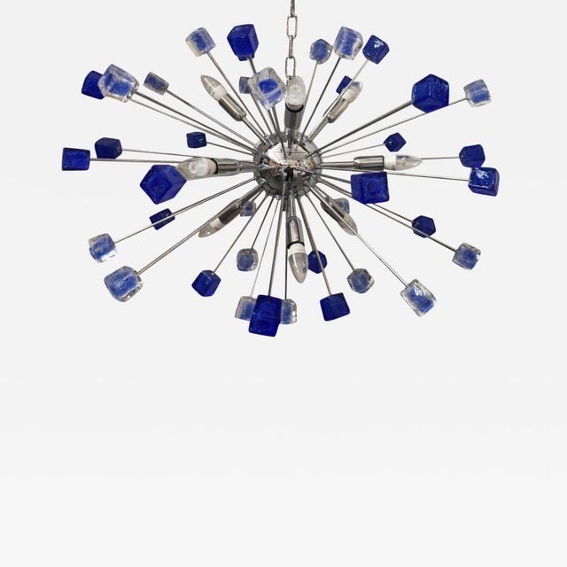 Contemporary Murano Glass Sputnik Blue Italian Handmade Chandelier For Sale - Image 13 of 13