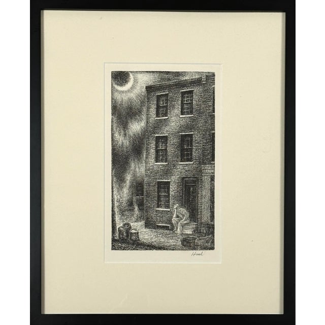 Richard Hood (1910-1995) - Man and the Moon, Signed (Etching, 1938). Expressionist portrait of a man and the moon. Etching...