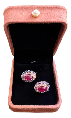 Bochic "Capri" Vintage Ruby & Multi Lavender Tanzanite Earrings Set 18K Gold & Silver