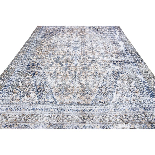 Persian 1960s Vintage Persian Malayer Distressed Beige Handmade Medallion Wool Rug For Sale - Image 3 of 11