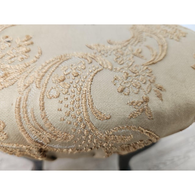1940s Vintage Walnut Pouf with Fabric-Covered Seat, 1940s For Sale - Image 5 of 9