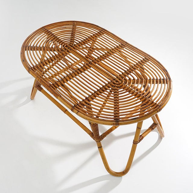 Brown Wicker Coffee Table with Oval Top, 1950s For Sale - Image 8 of 15