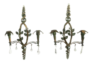 French Tole Gilt Wall Sconces Attributed to Maison Bagues- a Pair