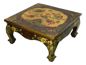 Vintage Square Asian Tibetan Hand-Painted Low Coffee Table