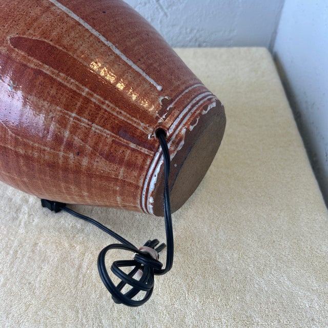 Cinnamon Vintage Handmade Studio Pottery Table Lamp For Sale - Image 8 of 8