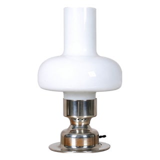 Art Deco Table Lamp in Chrome-Plated Steel and Opaline Glass, Czech, 1920s For Sale