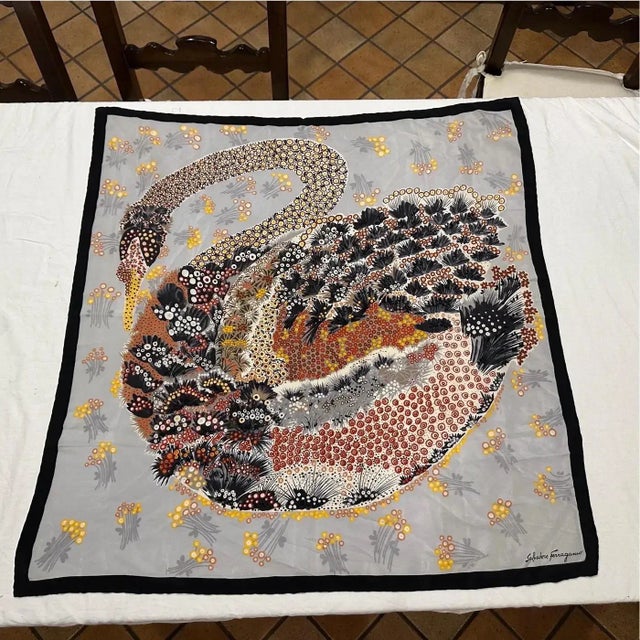 1980s Swan Motif Silk Carrè Scarf by Ferragamo For Sale - Image 11 of 12