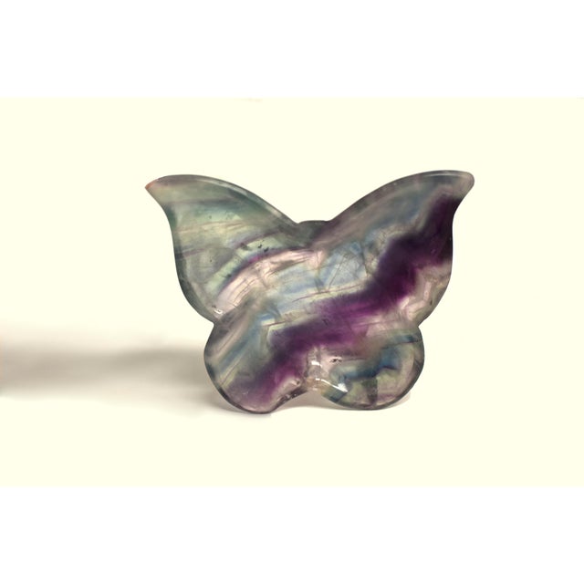 Pair Natural Fluorite Butterfly Dishes Gemstone Rock Crystal For Sale - Image 4 of 15