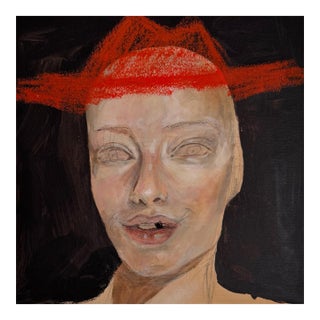 Original Art Portrait Painting by 12x12 Inches, Contemporary Figurative Art, Expressive Female Face Wall Art, Modern Home Decor For Sale