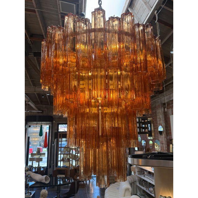 1970s Vintage Amber Murano Tronchi Glass Chandelier, Italy, 1970s For Sale - Image 5 of 7