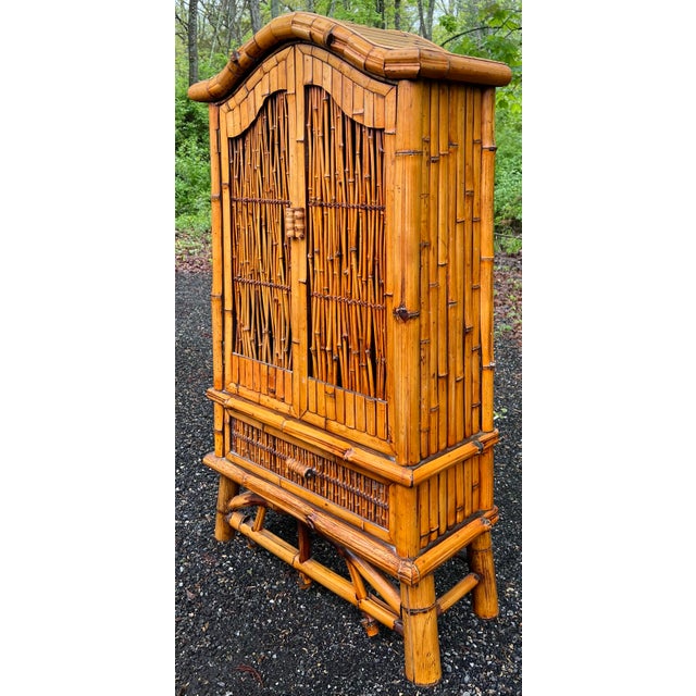 Traditional Vintage Palm Beach Regency Bamboo Cabinet For Sale - Image 3 of 12