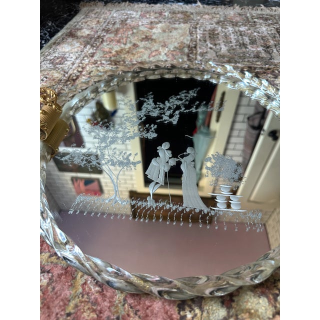 Vintage Venetian Murano Rope Glass Vanity Tray Midcentury Italian Design Gold Brass Handles For Sale In Houston - Image 6 of 10