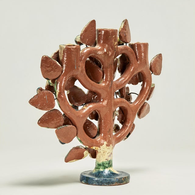 Antique Spanish Terra Cotta Candelabra With Flowers For Sale - Image 4 of 11