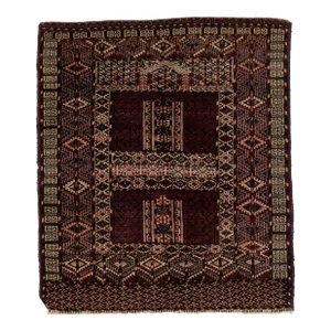 Antique Afghan Yamoud Burgundy Wool Rug Handmade With Allover Design
