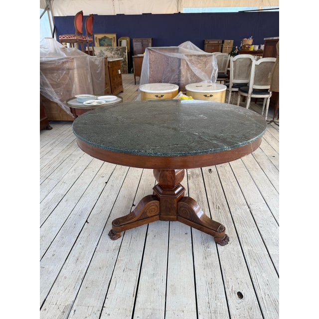 French 19th Century French Louis Phillippe Burl Walnut Center Table Marble Top For Sale - Image 3 of 12