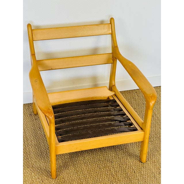 Vintage Chair in Beech and Geometric Fabric, 1970 For Sale - Image 13 of 18